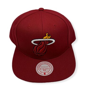 Mitchell & Ness Miami Heat Team Ground 2.0 Maroon Adjustable Snapback Hat Cap