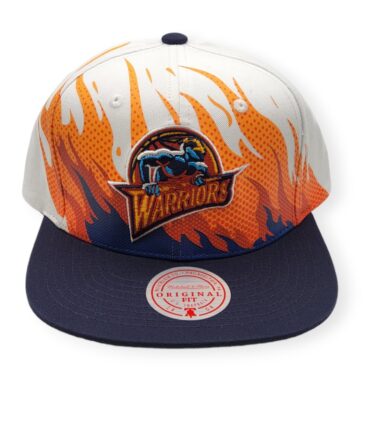 Mitchell & Ness Golden State Warriors Hot Fire White/Navy Adjustable Snapback Hat Cap