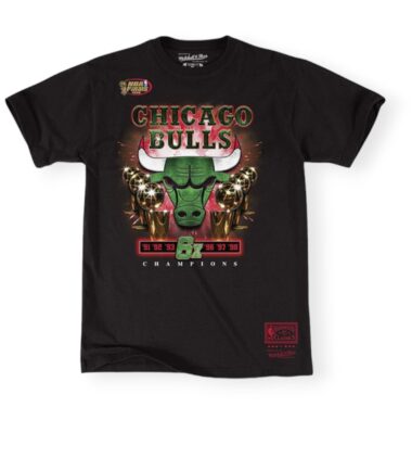 Mitchell & Ness Chicago Bulls Green 6X Champions Hardwood Classics Black Tee Shirt Size XL