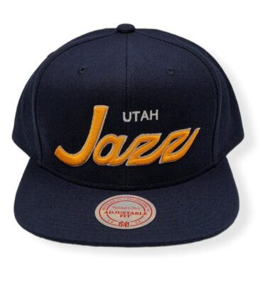 Mitchell & Ness Utah Jazz Navy Script Logo Adjustable Snapback Hat Cap